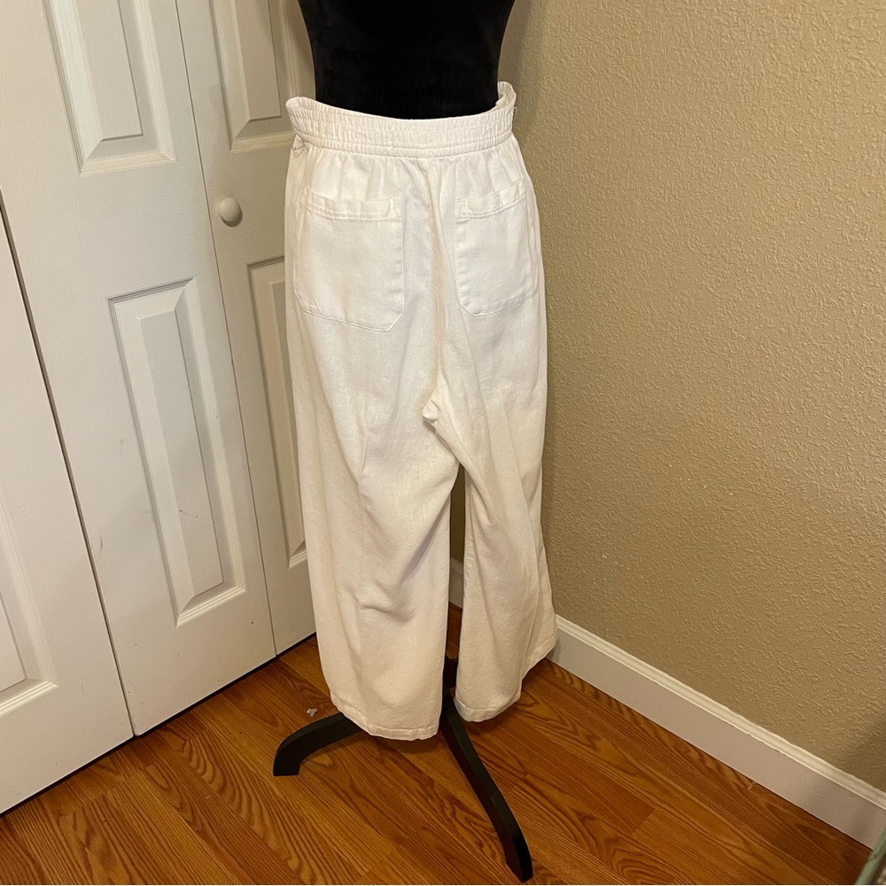 Women’s L old navy high waisted white linen pants elasticized drawstring waist - Picture 10 of 11